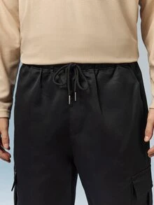 Caldwick Spring/Autumn Versatile Multi-Pocket Straight Leg Cargo Pants, Men's Loose Outdoor Commute Sports Casual Long Pants - Black - View 4