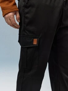Caldwick Men's Drawstring Waist Slant Pocket Cargo Pants, For Fall - Black - View 5