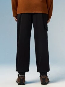 Caldwick Men's Drawstring Waist Slant Pocket Cargo Pants, For Fall - Black - View 3