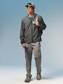 Caldwick 男士浅灰色连帽长袖户外防风夹克，适合运动和户外活动，防水连帽夹克，科技感十足，秋季必备 - 淺灰色 - 查看 7