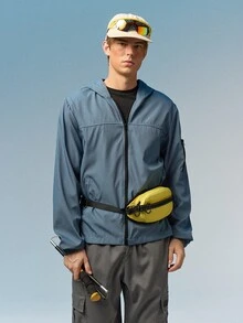 Caldwick Men Light Grey Fabric Hooded Long Sleeve Outdoor Jacket For Sports And Outdoor Activities,Tech Wear Jacket, Fall - Dusty Blue - View 1