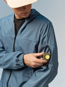 Caldwick Men Light Grey Fabric Hooded Long Sleeve Outdoor Jacket For Sports And Outdoor Activities,Tech Wear Jacket, Fall - Dusty Blue - View 6
