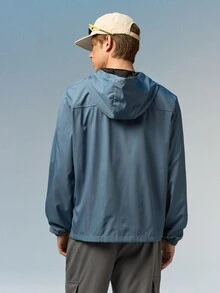 Caldwick Men Light Grey Fabric Hooded Long Sleeve Outdoor Jacket For Sports And Outdoor Activities,Tech Wear Jacket, Fall - Dusty Blue - View 3