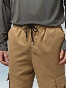 Caldwick Men's Spring/Autumn Multi-Pocket Cargo Straight Leg Pants, Solid Color Loose Fit, Versatile For Fitness, Commuting And Sports - Khaki - View 4