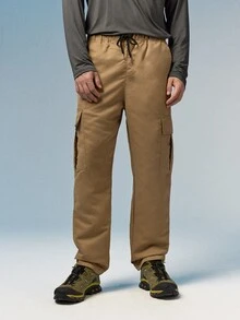 Caldwick Men's Spring/Autumn Multi-Pocket Cargo Straight Leg Pants, Solid Color Loose Fit, Versatile For Fitness, Commuting And Sports - Khaki - View 6