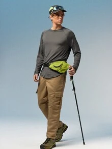 Caldwick Men's Spring/Autumn Multi-Pocket Cargo Straight Leg Pants, Solid Color Loose Fit, Versatile For Fitness, Commuting And Sports - Khaki - View 7
