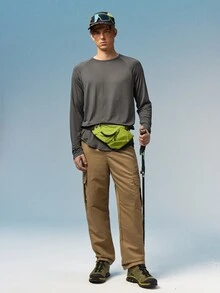 Caldwick Men's Spring/Autumn Multi-Pocket Cargo Straight Leg Pants, Solid Color Loose Fit, Versatile For Fitness, Commuting And Sports - Khaki - View 2