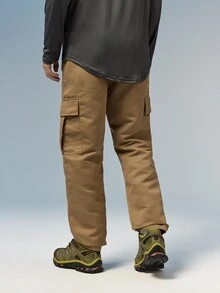 Caldwick Men's Spring/Autumn Multi-Pocket Cargo Straight Leg Pants, Solid Color Loose Fit, Versatile For Fitness, Commuting And Sports - Khaki - View 3