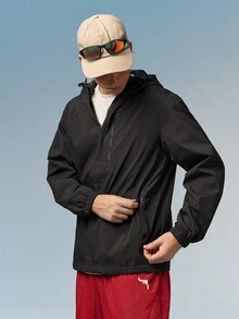 Caldwick [Lightweight Soft Jacket] Men's Casual Lightweight Soft Hooded Zip-Up Jacket With Drawstring And Pockets, Perfect For Outdoor Activities, Lightweight Style Suitable For Spring, Summer, Autumn Wear, Place In Ventilated Area To Disperse Odor - Black - View 5