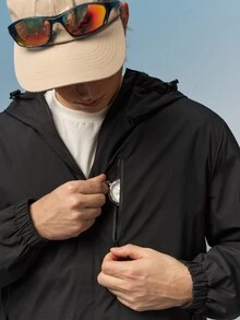 Caldwick [Lightweight Soft Jacket] Men's Casual Lightweight Soft Hooded Zip-Up Jacket With Drawstring And Pockets, Perfect For Outdoor Activities, Lightweight Style Suitable For Spring, Summer, Autumn Wear, Place In Ventilated Area To Disperse Odor - Black - View 7