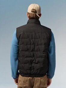 Caldwick Men's Plus Fleece Thick Collar Sleeveless Vest, Vest Waistcoat, Solid Color Collar Windproof Warm Jacket For Winter - Black - View 3