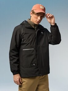 Caldwick Men's Outdoor Casual Sports Jacket Hooded Windbreaker Hiking Coat - Black - View 4