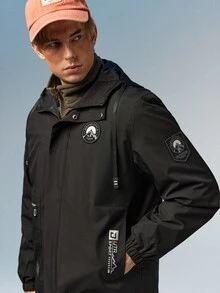 Caldwick Men's Outdoor Casual Sports Jacket Hooded Windbreaker Hiking Coat - Black - View 5
