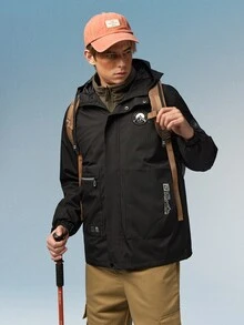 Caldwick Men's Outdoor Casual Sports Jacket Hooded Windbreaker Hiking Coat - Black - View 1