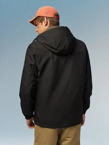 Caldwick Men's Outdoor Casual Sports Jacket Hooded Windbreaker Hiking Coat - Black - View 3
