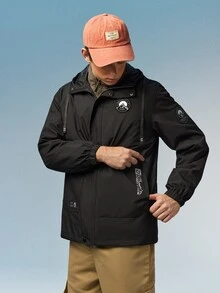 Caldwick Men's Outdoor Casual Sports Jacket Hooded Windbreaker Hiking Coat - Black - View 6