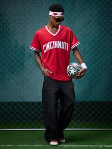 EVRINFINITE Men's Baseball Jersey, Size 30, Red, Button Embroidered Sports T-Shirt Spring Fall - Red - View 7