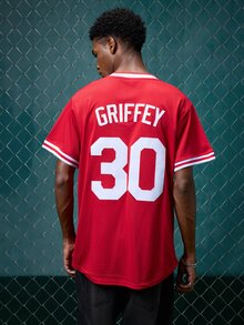 EVRINFINITE Men's Baseball Jersey, Size 30, Red, Button Embroidered Sports T-Shirt Spring Fall - Red - View 2