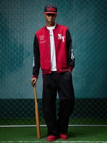 EVRINFINITE Men Slogan Graphic Colorblock Varsity Baseball Jacket, Men's Long Sleeve Graphic Varsity Jacket, For Fall - Multi - View 7