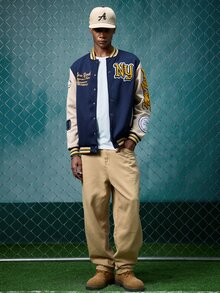 EVRINFINITE Men's Navy Blue Letter Print Baseball Jacket,Casual Color Block Patchwork Long Sleeve Streetwear For Autumn,Graduation,Back-To-School,Husband Gifts - Multicolor - View 3