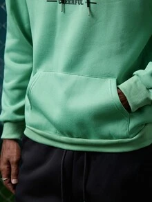 EVRINFINITE 男士字母印花连帽卫衣，带抽绳，适合秋季穿着，长袖上衣 - 薄荷綠 - 查看 8