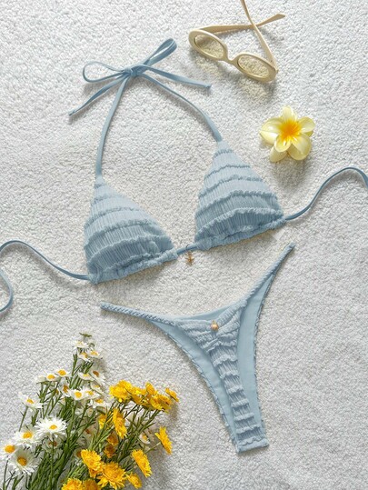 Soleia Baju Renang Bikini Segitiga Halter dengan Hiasan Selada