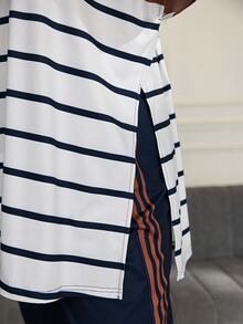 Zaforene 女款大尺碼海軍藍T恤與長褲套裝，夏季穿搭返校服裝，度假假期辦公正式早午餐休閒經典款 - 彩色 - 查看 5