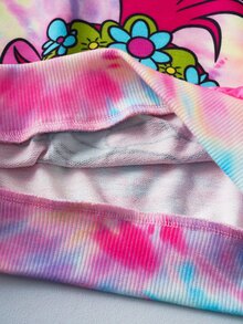 SHEIN Trolls Young Girl Casual Tie-Dye Cartoon Pattern Crew Neck Sweatshirt And Flare Pants Set, Autumn - Multicolor - View 11