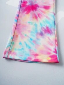 SHEIN Trolls Young Girl Casual Tie-Dye Cartoon Pattern Crew Neck Sweatshirt And Flare Pants Set, Autumn - Multicolor - View 10