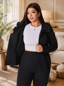Solflare Plus Size Women's Solid Color Raglan Long Sleeve Hooded Casual Winter Jacket Black Hiking - Black - View 7
