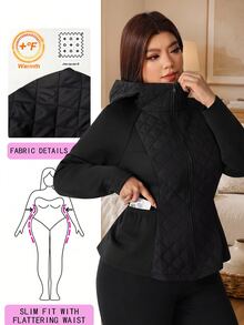 Solflare Plus Size Women's Solid Color Raglan Long Sleeve Hooded Casual Winter Jacket Black Hiking - Black - View 1