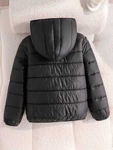 SHEIN 青少年女孩開學季冬季外套 女孩大衣 青少年女孩服飾 黑色西式學院風羽絨夾克 - 黑色 - 查看 2