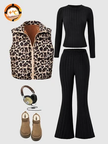 Tween Girl Long Sleeve Mini Knitted Black Coat Set Halloween Autumn Fall Style Fall Outfits - Multicolor - View 6