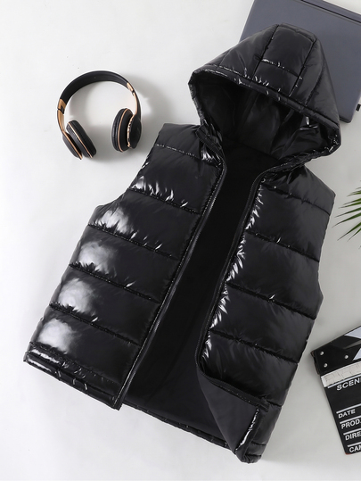 Quilted Padded Sleeveless Padded Coat For Teenage Boys, Winter Fall