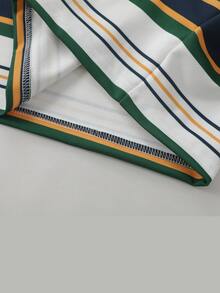 ROMWE MEN Prep Men's Slogan Print Striped Loose Fit Polo Shirt, Street Retro - Multicolor - View 6
