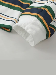 ROMWE MEN Prep Men's Slogan Print Striped Loose Fit Polo Shirt, Street Retro - Multicolor - View 5