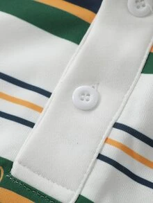ROMWE MEN Prep Men's Slogan Print Striped Loose Fit Polo Shirt, Street Retro - Multicolor - View 4