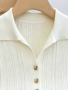 Modelyn Solid Button Front Sweater Vest - White - View 4