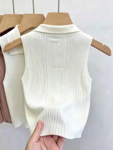 Modelyn Solid Button Front Sweater Vest - White - View 3