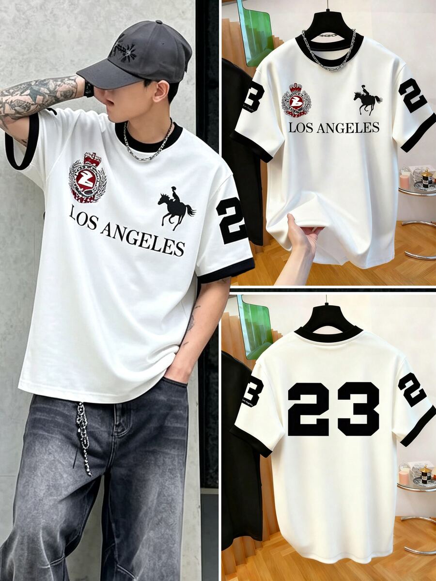 Resyla Men Men's Round Neck Printed T-Shirt - Round Neck Casual Street Top - Lightweight T-Shirt Suitable For All Seasons Boxing Vacation White Summer - Multicolor - View 1
