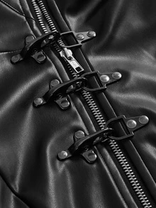 ACID BLVD Autumn/Winter Y2K Punk Street Style Indie Sleaze Asymmetric Zip Front Fitted PU Jacket - Black - View 10