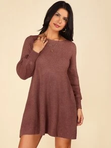 Coeurva Lantern Sleeve Sweater Dress In Fall/Winter - Rust Brown - View 4