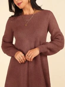 Coeurva Lantern Sleeve Sweater Dress In Fall/Winter - Rust Brown - View 5