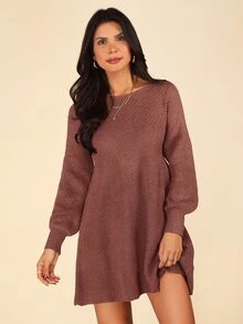 Coeurva Lantern Sleeve Sweater Dress In Fall/Winter - Rust Brown - View 6