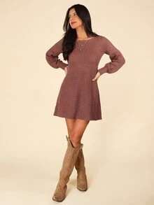 Coeurva Lantern Sleeve Sweater Dress In Fall/Winter - Rust Brown - View 7