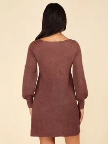 Coeurva Lantern Sleeve Sweater Dress In Fall/Winter - Rust Brown - View 2