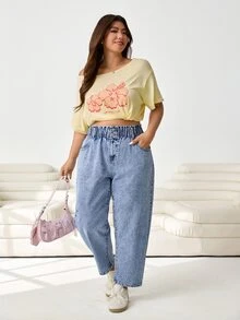 Solflare Casual tvättade tapered jeans i plus size - Blå - Visa 7