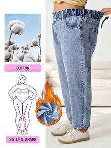 Solflare Casual tvättade tapered jeans i plus size - Blå - Visa 1