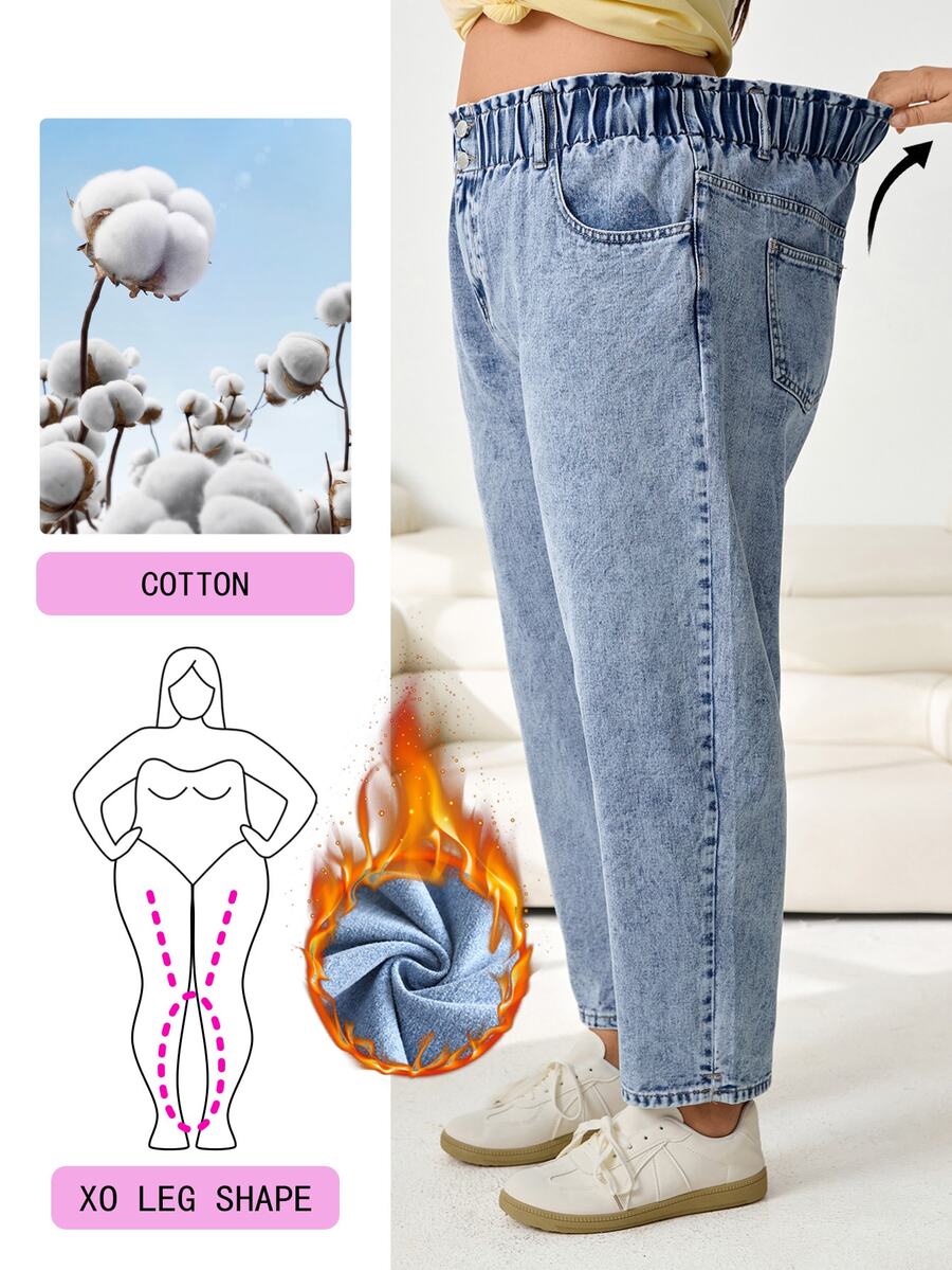 Solflare Casual tvättade tapered jeans i plus size - Blå - Visa 1