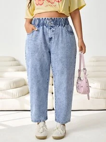 Solflare Casual tvättade tapered jeans i plus size - Blå - Visa 4